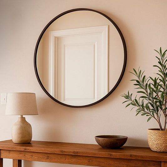 Espelho Redondo 60cm Com Acabamento em Couro