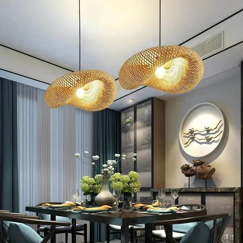 Lustre Pendente Malha de Bambu Modelo Bali