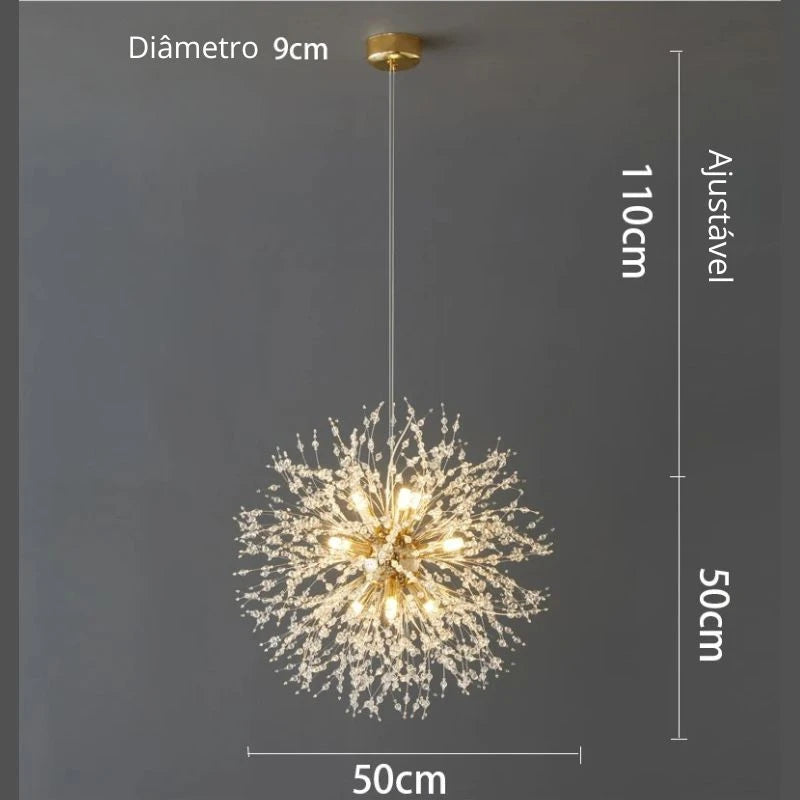 Lustre Dente-de-Leão Cristal LED Artístico