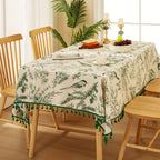 Toalha de Mesa Bohemia Verde com Franjas Elegantes
