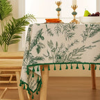 Toalha de Mesa Bohemia Verde com Franjas Elegantes