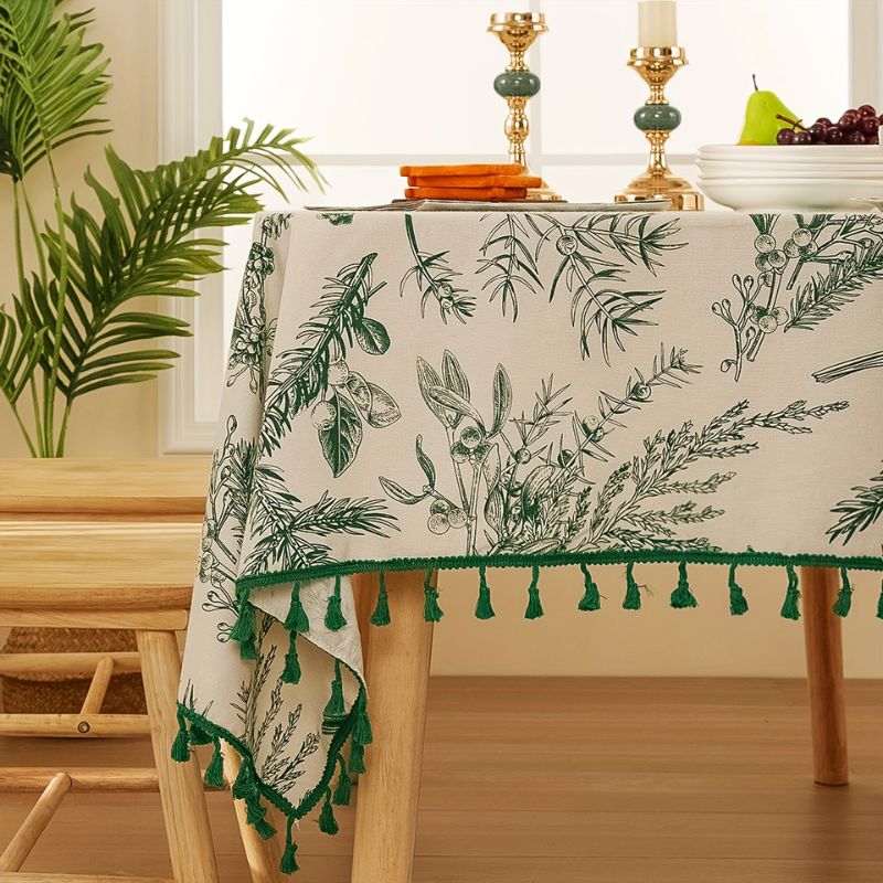 Toalha de Mesa Bohemia Verde com Franjas Elegantes