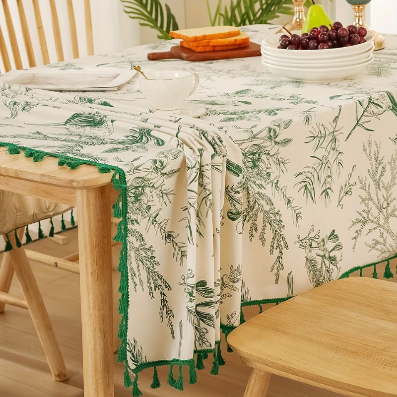 Toalha de Mesa Bohemia Verde com Franjas Elegantes