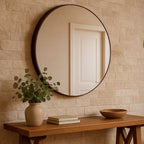 Espelho Redondo 60cm Com Acabamento em Couro