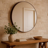 Espelho Redondo 60cm Com Acabamento em Couro