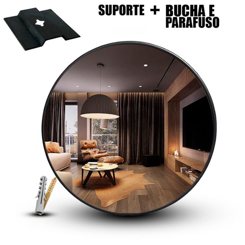 Espelho Redondo 60cm Com Acabamento em Couro