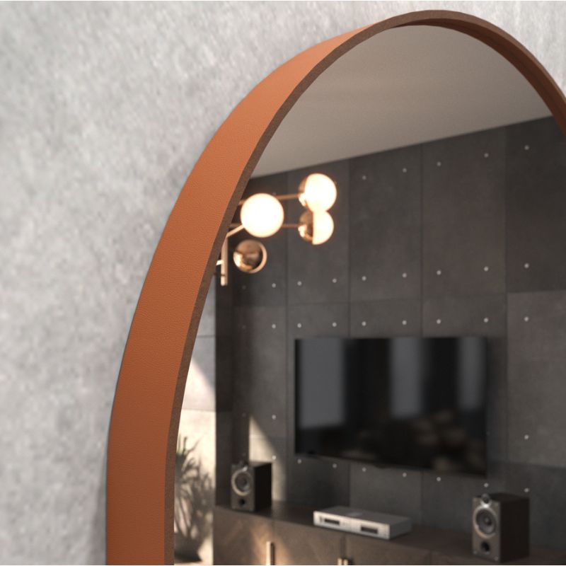 Espelho de Parede Oval 60x40 Com Acabamento em Couro