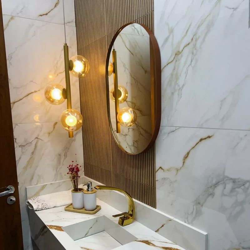 Espelho de Parede Oval 60x40 Com Acabamento em Couro