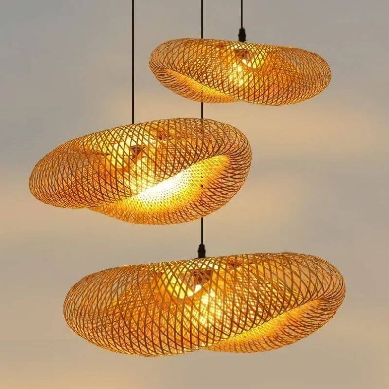 Lustre Pendente Malha de Bambu Modelo Bali