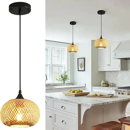 Lustre Pendente Artesanal de Malha de Bambu