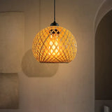 Lustre Pendente Artesanal de Malha de Bambu