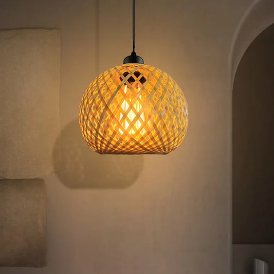 Lustre Pendente Artesanal de Malha de Bambu