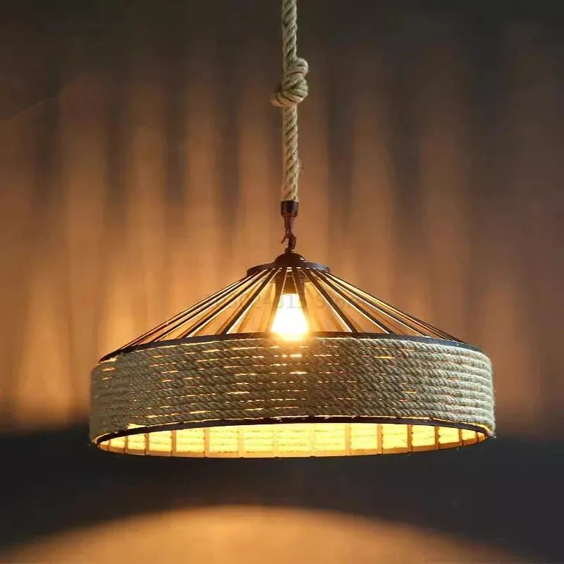Lustre Retro Industrial de Corda de Cânhamo