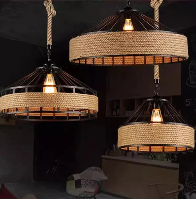 Lustre Retro Industrial de Corda de Cânhamo