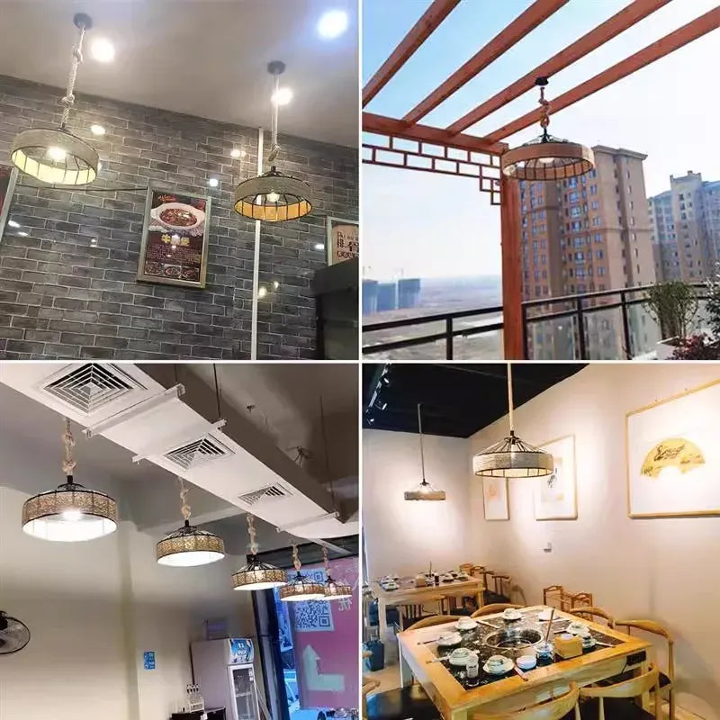 Lustre Retro Industrial de Corda de Cânhamo