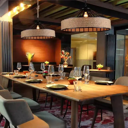 Lustre Retro Industrial de Corda de Cânhamo