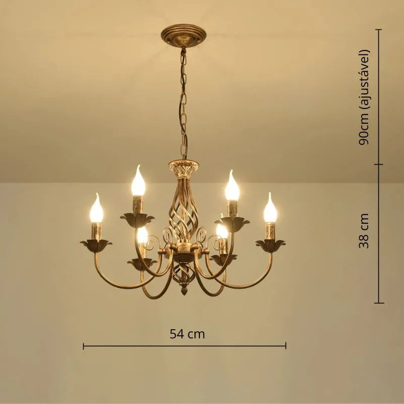 Lustre Rústico de Bronze com 6 Luzes