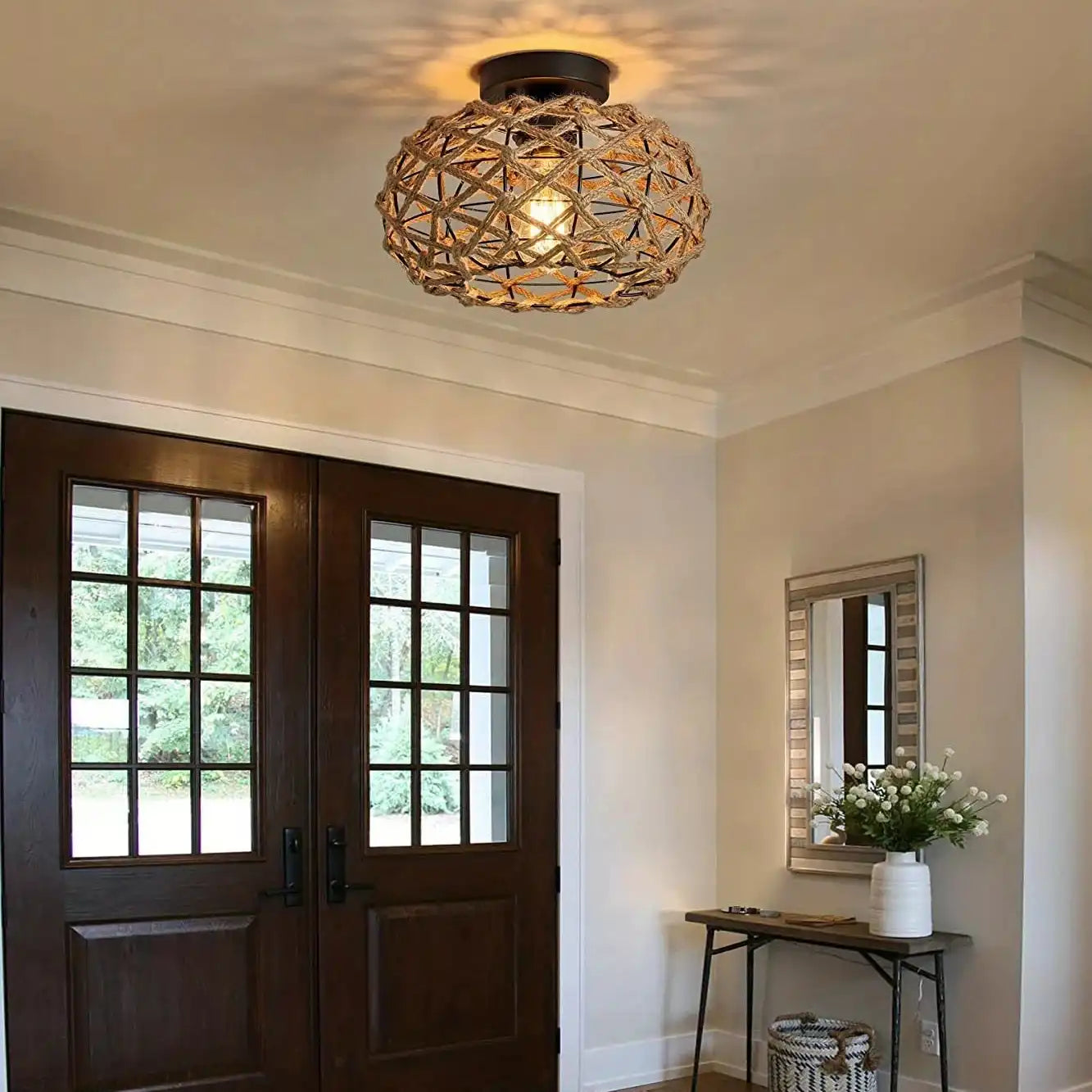 Lustre de Teto Rústico de Corda de Cânhamo