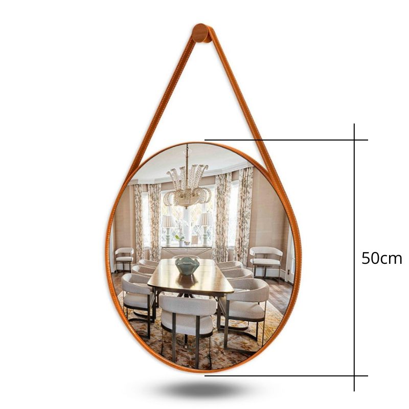 Espelho de Parede Redondo com Alça de Couro