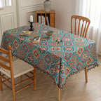 Toalha_de_Mesa_Azul_Boemia_com_Borlas_e_Estampados_Geometricos_1