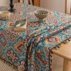 Toalha_de_Mesa_Azul_Boemia_com_Borlas_e_Estampados_Geometricos_4