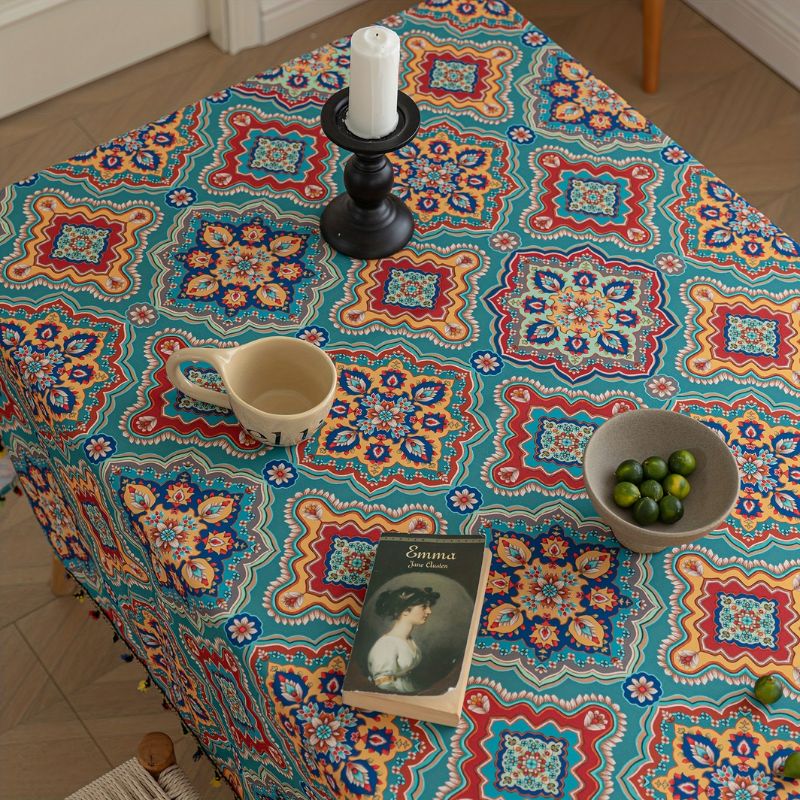 Toalha_de_Mesa_Azul_Boemia_com_Borlas_e_Estampados_Geometricos_5