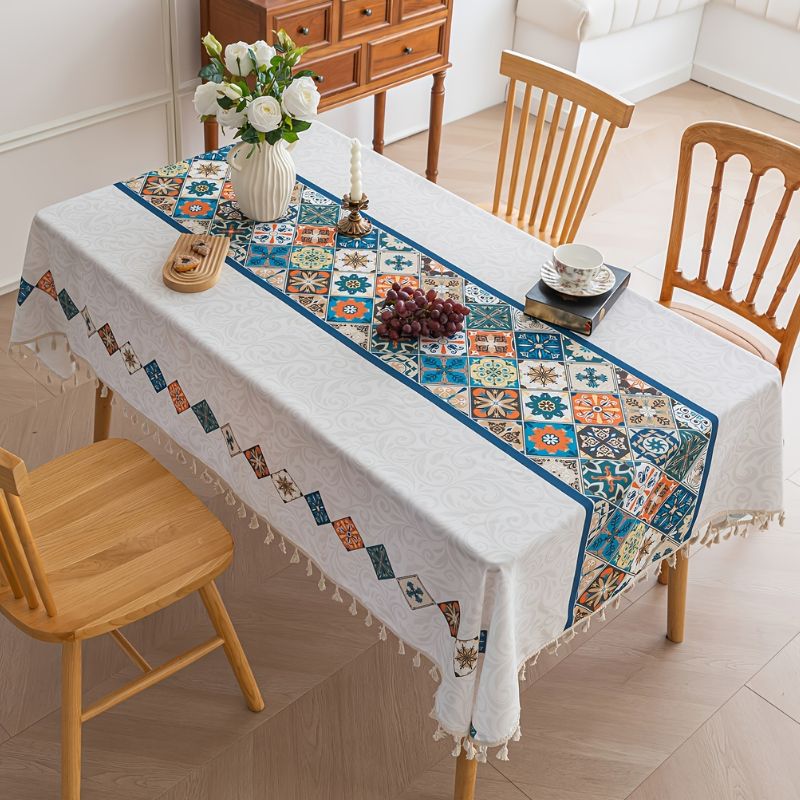 Toalha_de_Mesa_Boemia_Argyle_com_Borlas_Bege_1